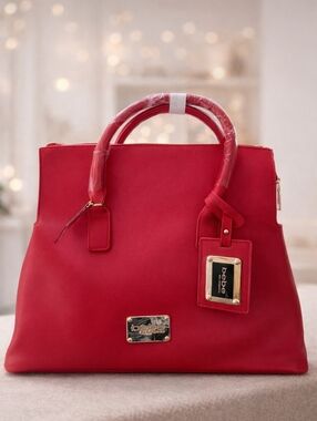 Bebe | Susanna Shopper Tote ❤️ Red With Gold Hardware | Crossbody Strap